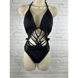 Kenneth Cole Monokini Black One-Piece Strappy Bikini Bathing Suit XL